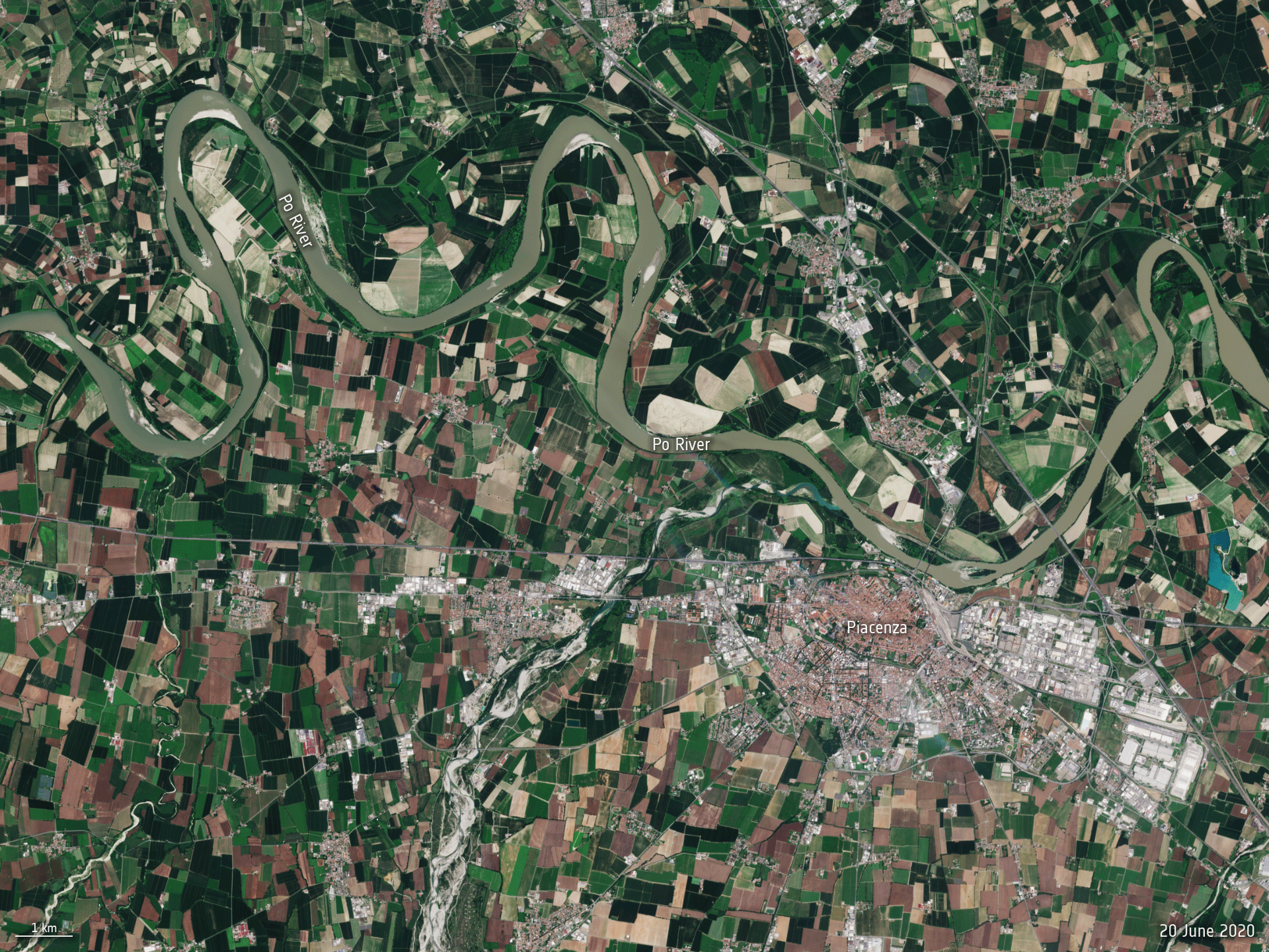 Figure 2: Copernicus Sentinel-2 animation shows a part of the Po Valley, near Piacenza (June 2020- June 2022)