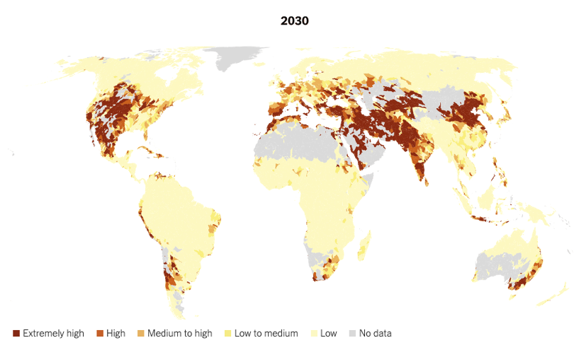 Figure 1: 2030 World Water Stress Projections, World Water Institute, 2020